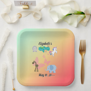 Adorable Animal Friends Baby Green Yellow Orange Pappteller