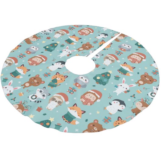 Adorable Animals Brushed Polyester Tree Skirt Polyester Weihnachtsbaumdecke (Schrägansicht)