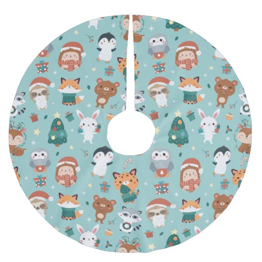 Adorable Animals Brushed Polyester Tree Skirt Polyester Weihnachtsbaumdecke (Vorderseite)