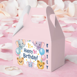 Adorable Animals Happy 1. Geburtstag Papierplatte Geschenkschachtel