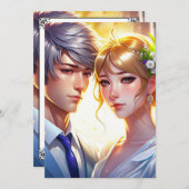 Adorable Anime Couple Wedding Einladung (Vorne/Hinten)