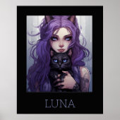 Adorable Anime Girl und Cat Niedliche Lila Haare Poster (Vorne)