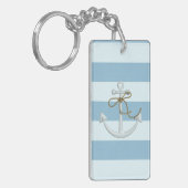 Adorable Ankerfarbe auf hellblauen und weißen Stre Schlüsselanhänger (Vorderseite links)