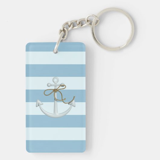 Adorable Ankerfarbe auf hellblauen und weißen Stre Schlüsselanhänger (Rückseite)