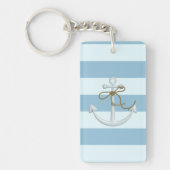 Adorable Ankerfarbe auf hellblauen und weißen Stre Schlüsselanhänger (Vorderseite)
