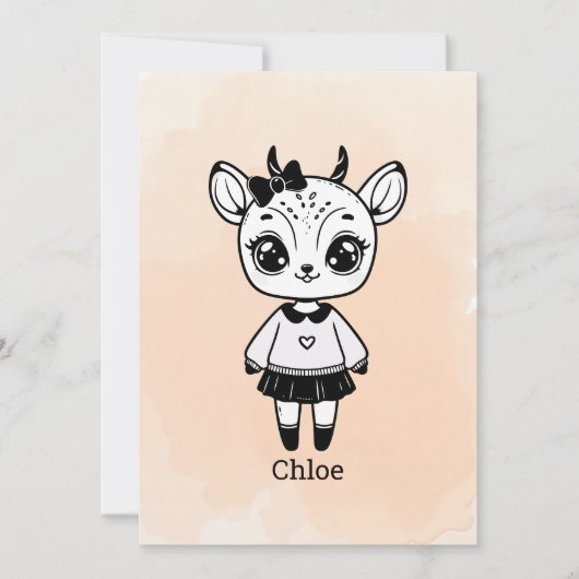 Adorable Antelope Girl - Niedliches Doodle Design Einladung (Vorderseite)