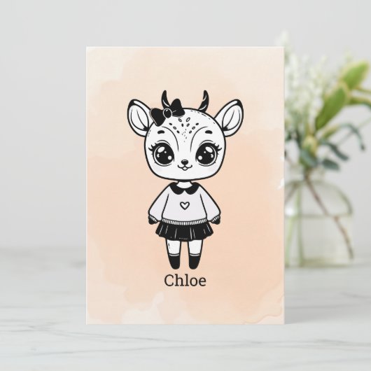 Adorable Antelope Girl - Niedliches Doodle Design Einladung (Stehend Vorderseite)