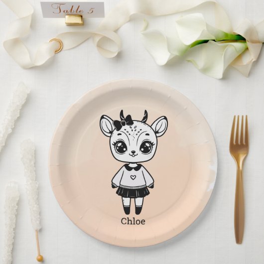 Adorable Antelope Girl - Niedliches Doodle Design Pappteller (Hochzeit)