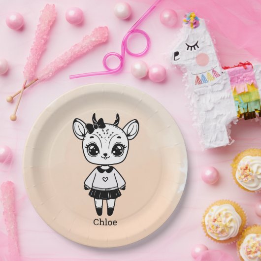 Adorable Antelope Girl - Niedliches Doodle Design Pappteller (Party)