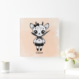 Adorable Antelope Girl - Niedliches Doodle Design Quadratische Wanduhr