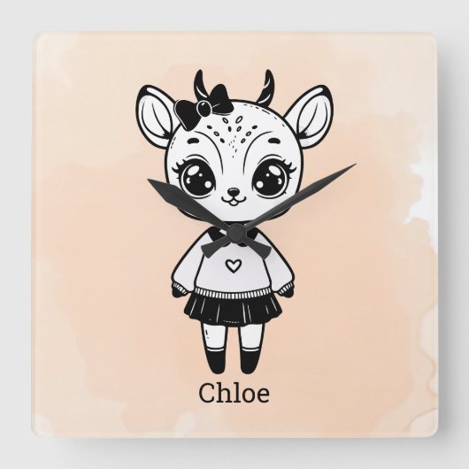 Adorable Antelope Girl - Niedliches Doodle Design Quadratische Wanduhr (Vorderseite)