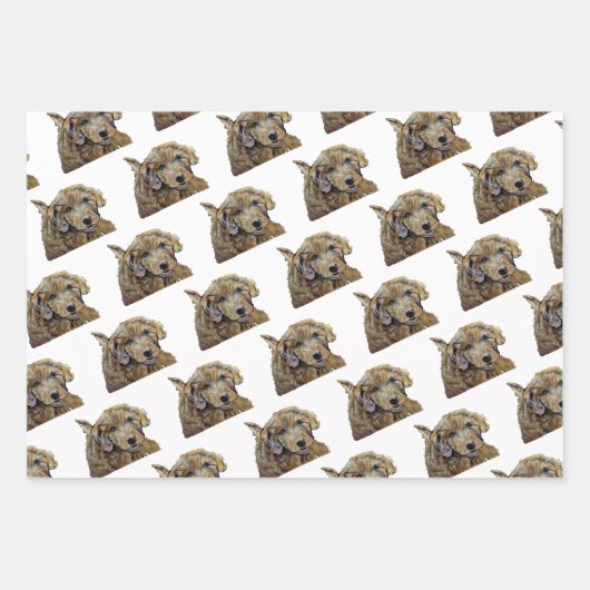 Adorable Apricot Goldendoodle Welpenpastel Zeichne Geschenkpapier Set (Vorderseite 2)
