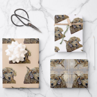 Adorable Apricot Goldendoodle Welpenpastel Zeichne Geschenkpapier Set
