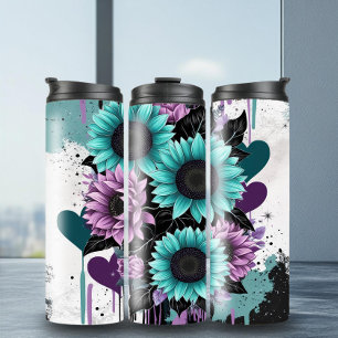 Adorable Aquamarine Lila Sonnenblumen Thermal Tumb Thermosbecher
