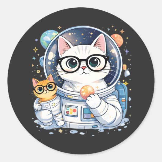 Adorable Astronaut Cats Exploring the Galaxy Runder Aufkleber (Vorderseite)