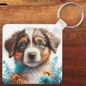 Adorable Australian Shepherd Puppy Dog Schlüsselanhänger (Rückseite)