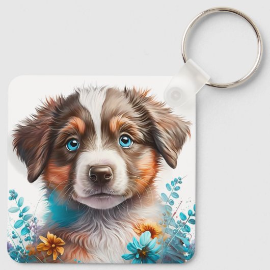 Adorable Australian Shepherd Puppy Dog Schlüsselanhänger (Rückseite)