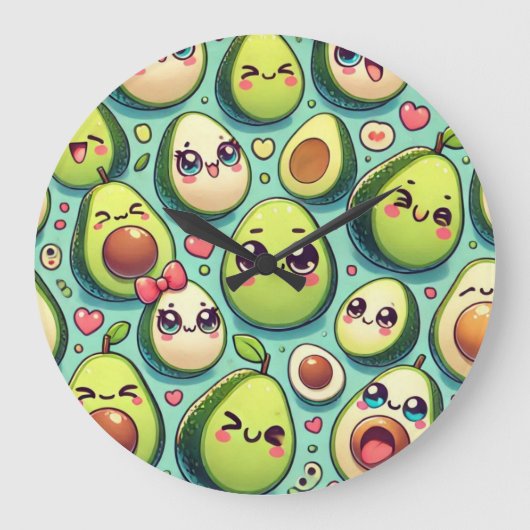 Adorable Avocados Große Wanduhr (Vorderseite)