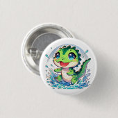 Adorable Baby Alligator spritzt im Wasser Button (Vorne & Hinten)