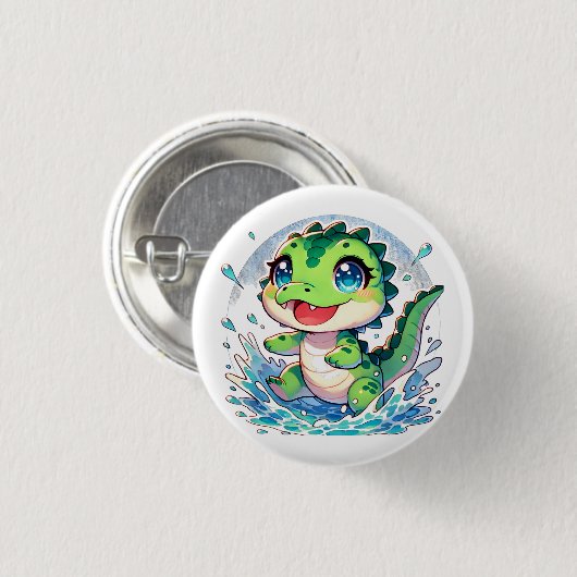 Adorable Baby Alligator spritzt im Wasser Button (Vorne & Hinten)