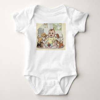 "Adorable Baby and Dogs Cartoon Baby Strampler