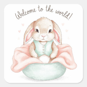 Adorable Baby Animal Illustration Neugeborene Gruß Quadratischer Aufkleber