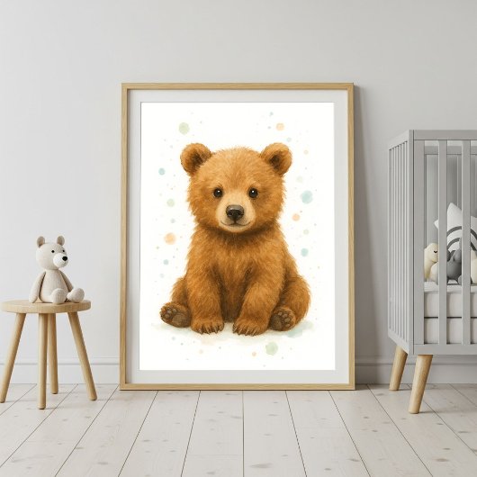 Adorable Baby Bear Watercolor Art Poster