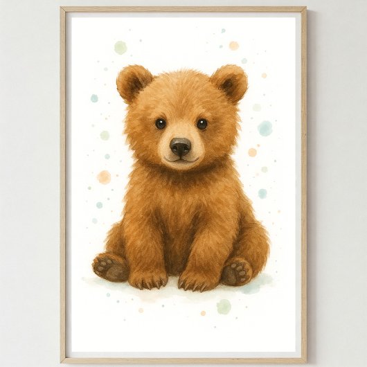 Adorable Baby Bear Watercolor Art Poster
