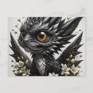 Adorable Baby Black Dragon White Blume Postkarte