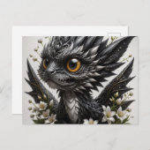 Adorable Baby Black Dragon White Blume Postkarte (Vorne/Hinten)