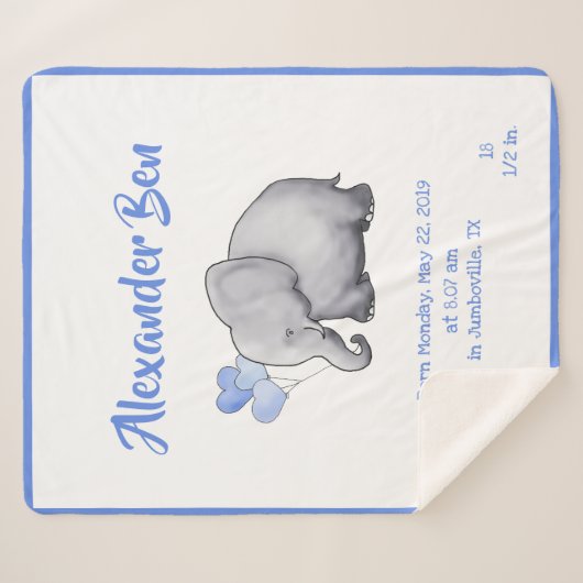 Adorable Baby Blue Birth Stats Kinderzimmer Elepha Sherpadecke (Vorderseite (Horizontal))