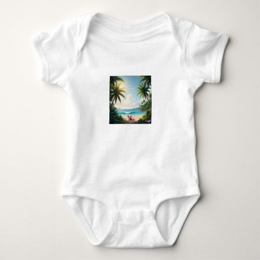 Adorable Baby Bodysuit – Elephant & Palm Trees Baby Strampler (Vorderseite)