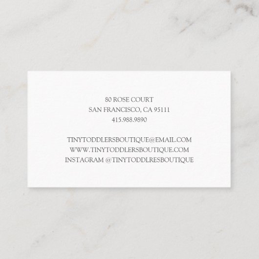 Adorable Baby Boutique Online Shop Visitenkarte (Rückseite)