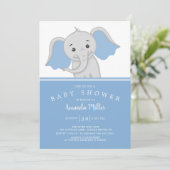 Adorable Baby Boy Elephant Baby Dusche Einladung (Stehend Vorderseite)