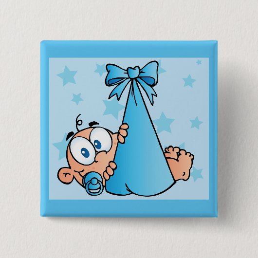 Adorable Baby Boy mit Schnuller in einer Trage Button (Vorderseite)