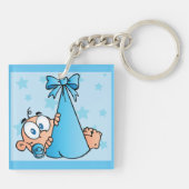 Adorable Baby Boy mit Schnuller in einer Trage Schlüsselanhänger (Rückseite)