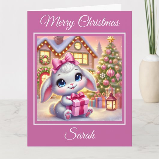 Adorable Baby Bunny an einer Weihnachtsfeier Hütte Karte (Vorderseite)