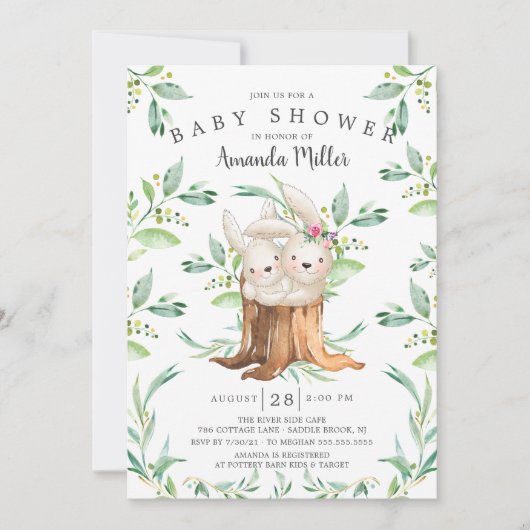 Adorable Baby Bunny Bunny Mama Baby Dusche Einladung (Vorderseite)