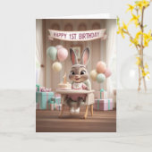 Adorable Baby Bunny First Birthday Celebration Karte (Gelbe Blume)