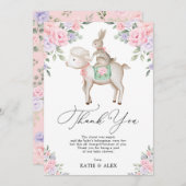 Adorable Baby Bunny & Lamb Pink Purple Blumen Dankeskarte (Vorne/Hinten)