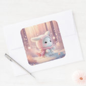 Adorable Baby Bunny Rabbit Frauen Mädchen Niedlich Quadratischer Aufkleber (Umschlag)