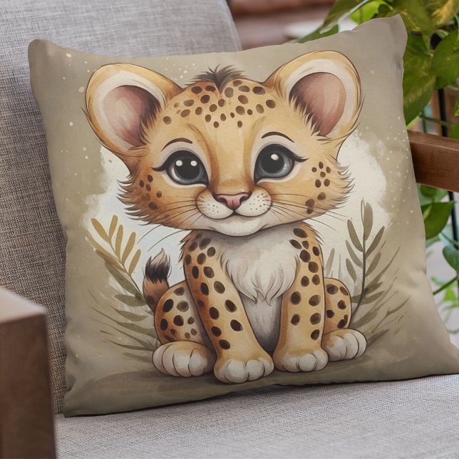 Adorable Baby Cheetah Aquarell Illustration Kissen (Von Creator hochgeladen)