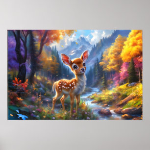 Adorable Baby Deer in einem verzauberten Wald Poster