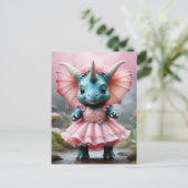 Adorable Baby Dino in rosa Kleid Postkarte (Stehend Vorderseite)