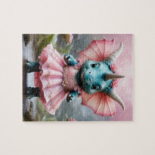 Adorable Baby Dino in rosa Kleid Puzzle (Horizontal)