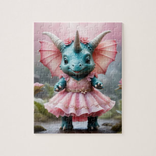 Adorable Baby Dino in rosa Kleid Puzzle