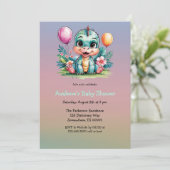 Adorable Baby Dinosaur Babydusche Einladung (Stehend Vorderseite)