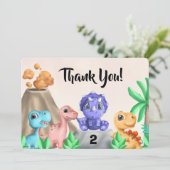 Adorable Baby Dinosaurier Geburtstag Danke Karte (Stehend Vorderseite)