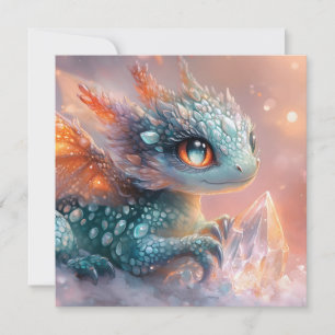 Adorable Baby Dragon mit Kristallgedicht Feiertagskarte