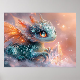Adorable Baby Dragon mit Kristallgedicht Poster